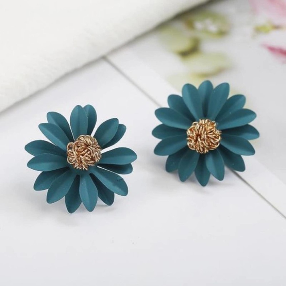 Teal Stud Simple Fashion Flower Earrings